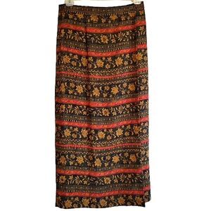 CHAUS Petite Vintage women's Floral Autumn Maxi wrap Skirt with lining size 10
